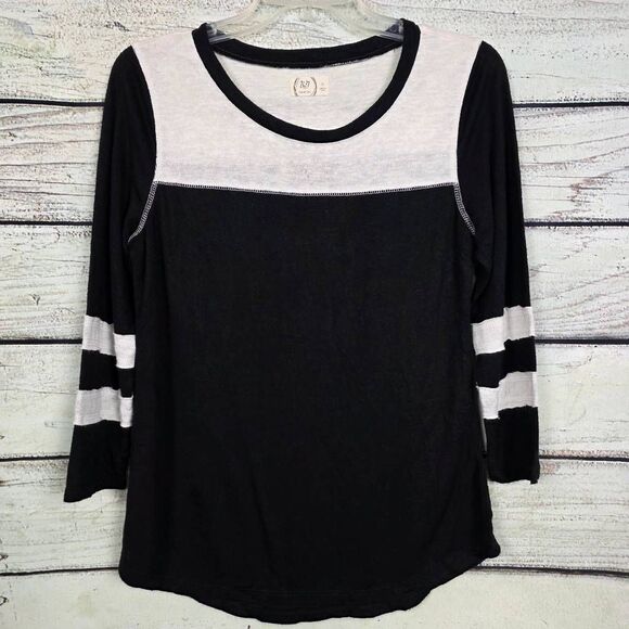 Maurices 24/7 Black White Striped Sleeve Top S - Picture 3 of 7